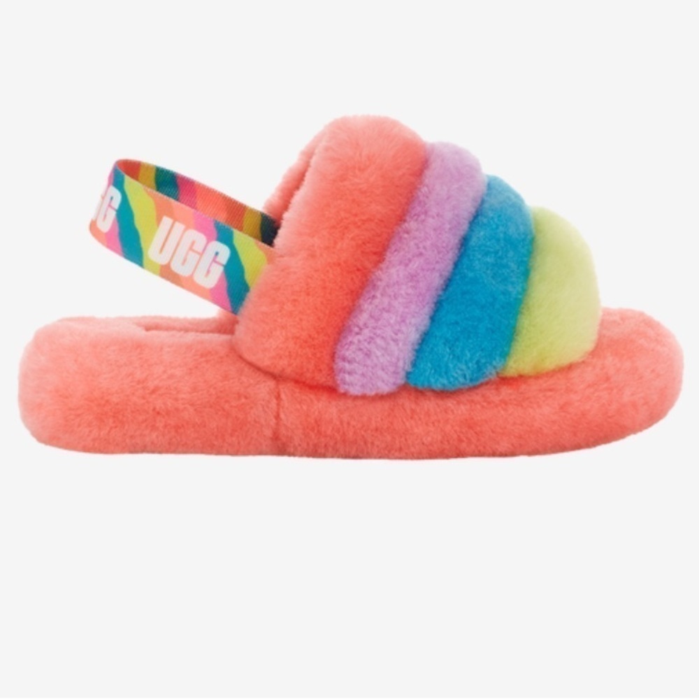 UGG Fluff Yeah "Peach Bliss/Multi"  Girls' Slide Size 6